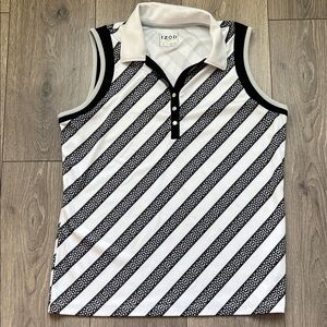 IZOD, Sz L, black and white striped sleeveless golf shirt. Barely worn.